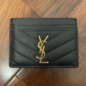 Saint Laurent Cassandre Card Case, Black with Gold Hardware